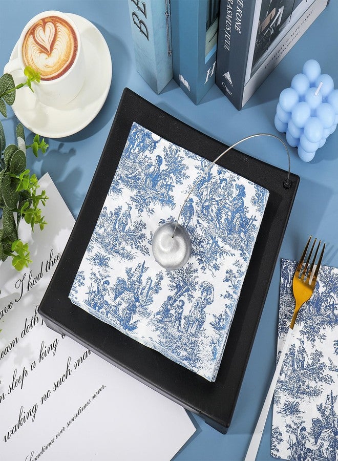 FYSUIMU 100Pcs Blue White Paper Napkins Classic French Village Printed Disposable Napkin Rustic Dinner Hand Napkin for Farmhouse Holiday Party Supplies - Image 4